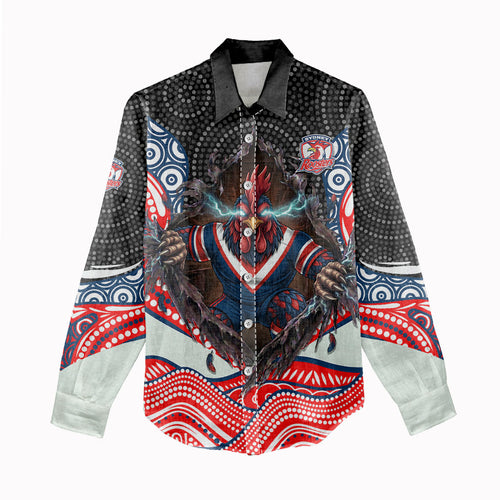 Sydney Roosters Women Casual Shirt The Scream of Lightning Eyes - Indigenous Dot Ripping Effect