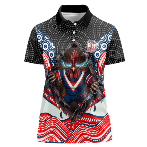 Sydney Roosters Women Polo Shirt The Scream of Lightning Eyes - Indigenous Dot Ripping Effect