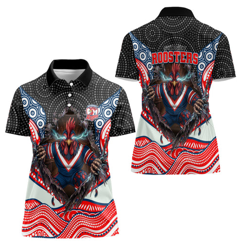 Sydney Roosters Women Polo Shirt The Scream of Lightning Eyes - Indigenous Dot Ripping Effect
