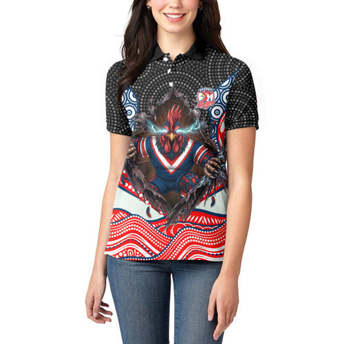 Sydney Roosters Women Polo Shirt The Scream of Lightning Eyes - Indigenous Dot Ripping Effect