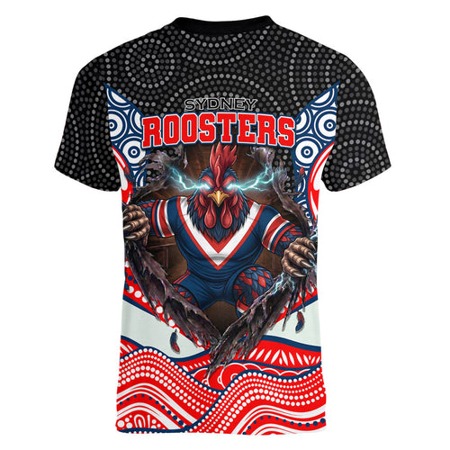 Sydney Roosters Women V-Neck T-Shirt The Scream of Lightning Eyes - Indigenous Dot Ripping Effect