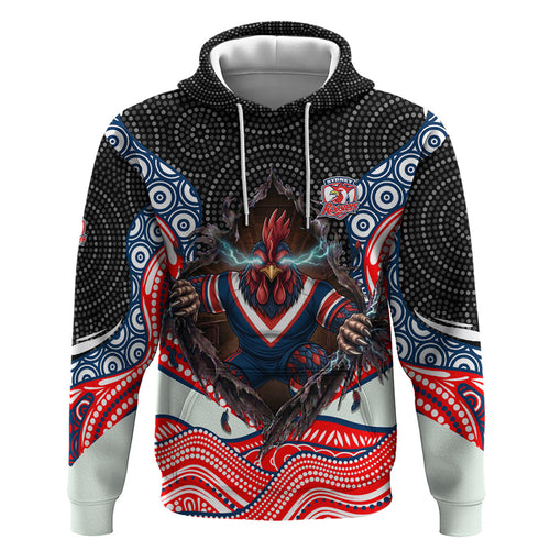 Sydney Roosters Zip Hoodie The Scream of Lightning Eyes - Indigenous Dot Ripping Effect