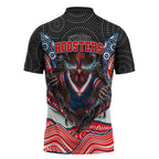 Sydney Roosters Zipper Polo Shirt The Scream of Lightning Eyes - Indigenous Dot Ripping Effect