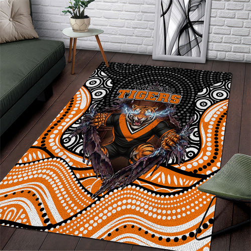 Wests Tigers Area Rug The Scream of Lightning Eyes - Indigenous Dot Ripping Effect