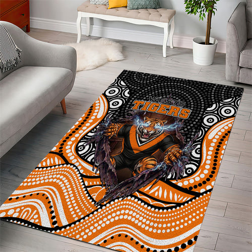 Wests Tigers Area Rug The Scream of Lightning Eyes - Indigenous Dot Ripping Effect
