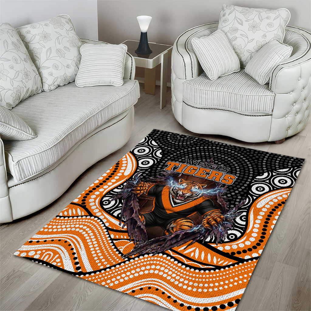 Wests Tigers Area Rug The Scream of Lightning Eyes - Indigenous Dot Ripping Effect