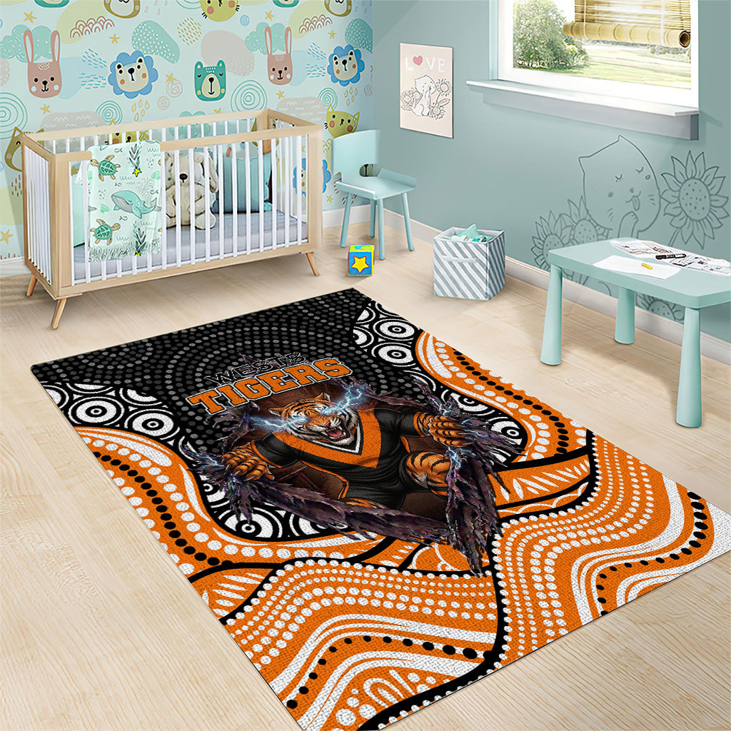 Wests Tigers Area Rug The Scream of Lightning Eyes - Indigenous Dot Ripping Effect