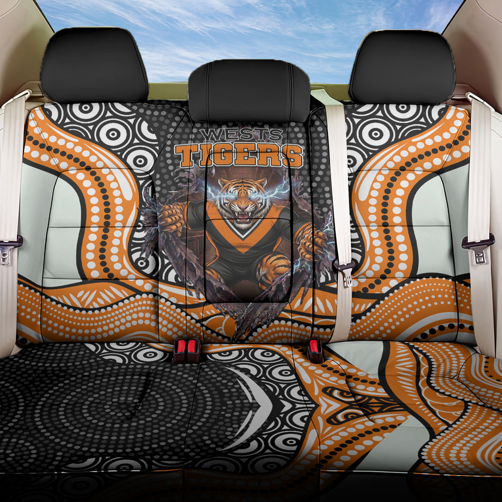 Wests Tigers Back Car Seat Cover The Scream of Lightning Eyes - Indigenous Dot Ripping Effect