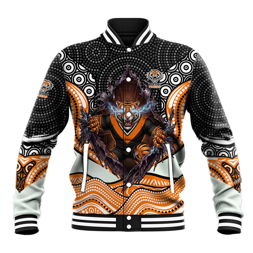 Wests Tigers Baseball Jacket The Scream of Lightning Eyes - Indigenous Dot Ripping Effect