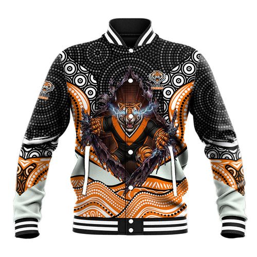 Wests Tigers Baseball Jacket The Scream of Lightning Eyes - Indigenous Dot Ripping Effect
