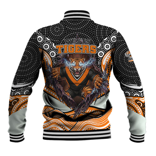 Wests Tigers Baseball Jacket The Scream of Lightning Eyes - Indigenous Dot Ripping Effect
