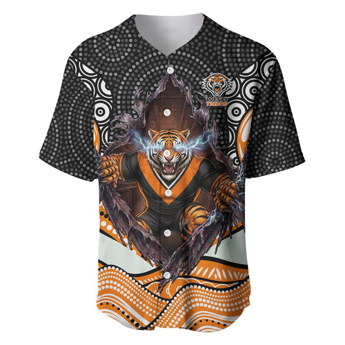 Wests Tigers Baseball Jersey The Scream of Lightning Eyes - Indigenous Dot Ripping Effect