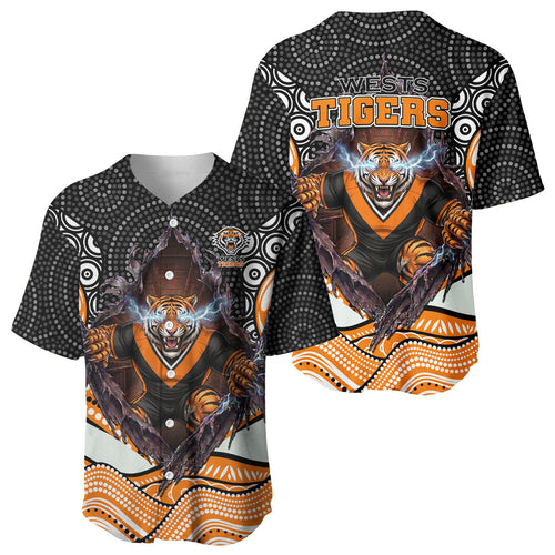 Wests Tigers Baseball Jersey The Scream of Lightning Eyes - Indigenous Dot Ripping Effect