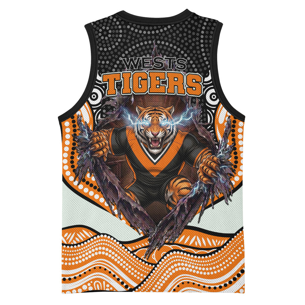 Wests Tigers Basketball Jersey The Scream of Lightning Eyes - Indigenous Dot Ripping Effect