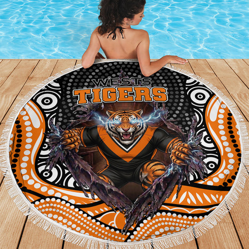 Wests Tigers Beach Blanket The Scream of Lightning Eyes - Indigenous Dot Ripping Effect