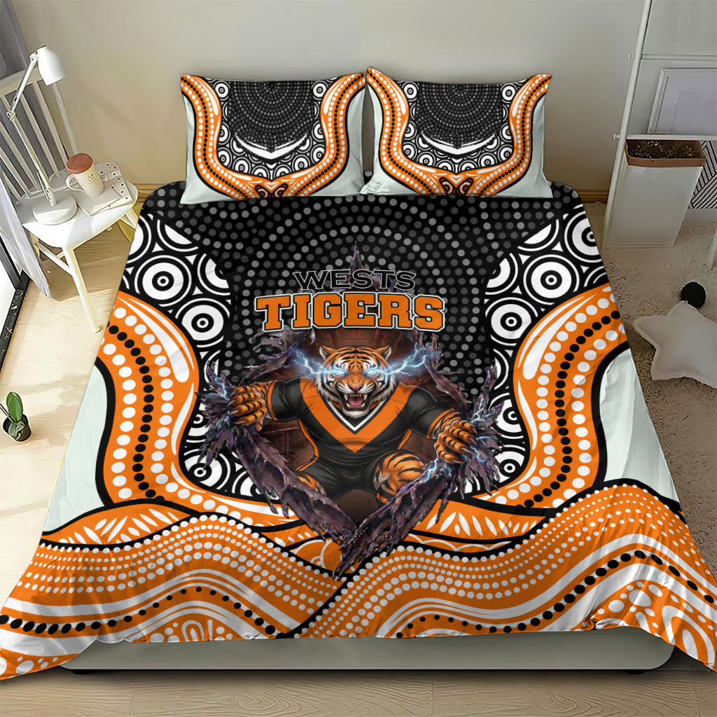Wests Tigers Bedding Set The Scream of Lightning Eyes - Indigenous Dot Ripping Effect