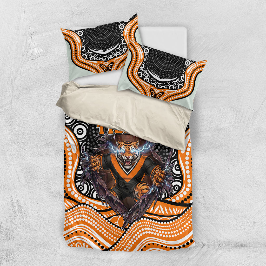 Wests Tigers Bedding Set The Scream of Lightning Eyes - Indigenous Dot Ripping Effect