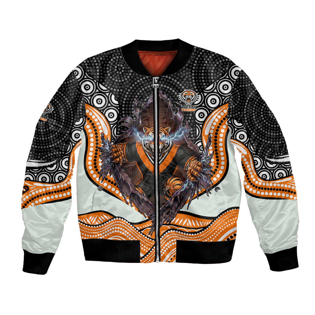 Wests Tigers Bomber Jacket The Scream of Lightning Eyes - Indigenous Dot Ripping Effect