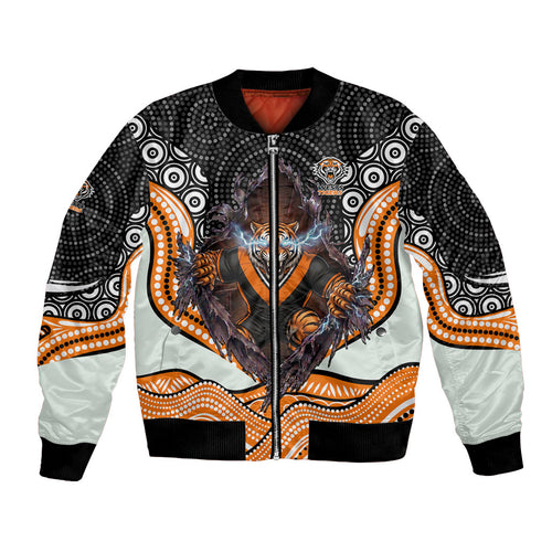 Wests Tigers Bomber Jacket The Scream of Lightning Eyes - Indigenous Dot Ripping Effect