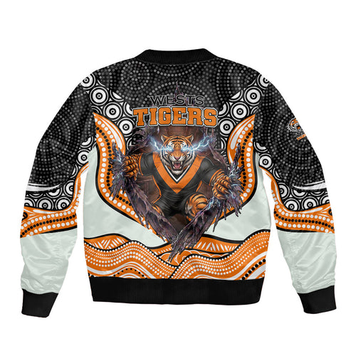 Wests Tigers Bomber Jacket The Scream of Lightning Eyes - Indigenous Dot Ripping Effect