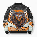 Wests Tigers Bomber Puffer Jacket The Scream of Lightning Eyes - Indigenous Dot Ripping Effect