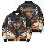 Wests Tigers Bomber Puffer Jacket The Scream of Lightning Eyes - Indigenous Dot Ripping Effect