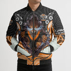 Wests Tigers Bomber Puffer Jacket The Scream of Lightning Eyes - Indigenous Dot Ripping Effect