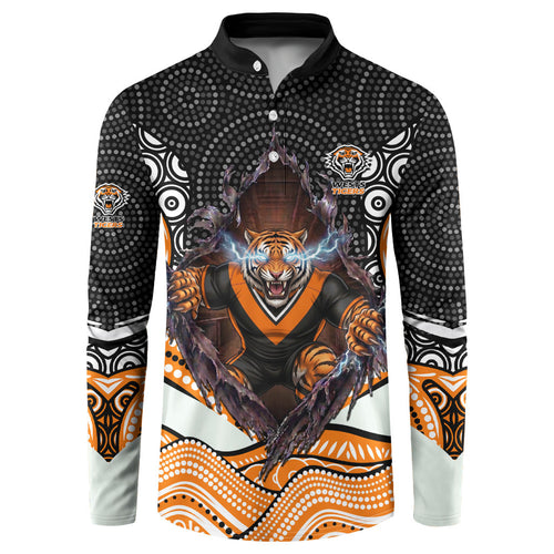 Wests Tigers Button Sweatshirt The Scream of Lightning Eyes - Indigenous Dot Ripping Effect