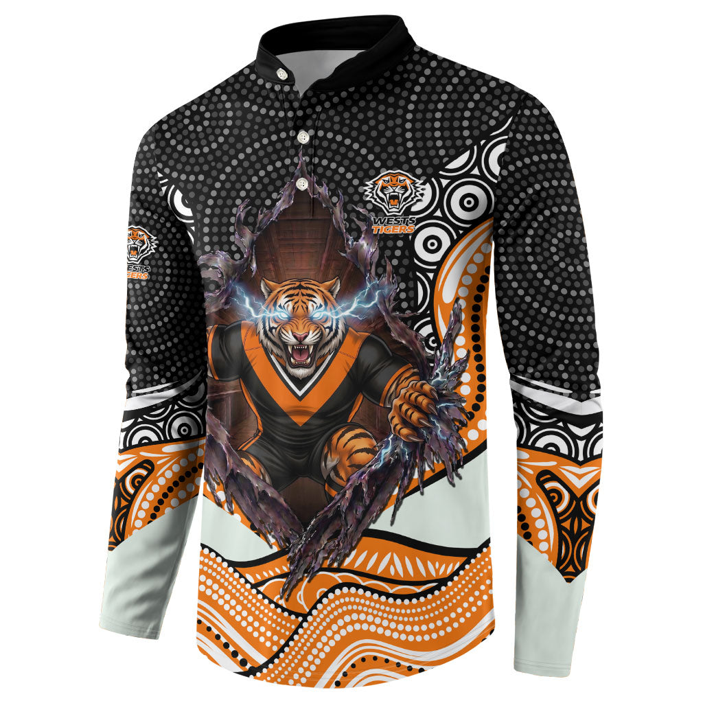 Wests Tigers Button Sweatshirt The Scream of Lightning Eyes - Indigenous Dot Ripping Effect