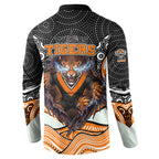 Wests Tigers Button Sweatshirt The Scream of Lightning Eyes - Indigenous Dot Ripping Effect