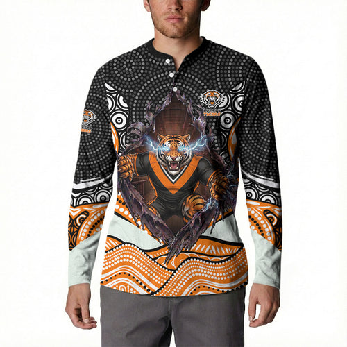 Wests Tigers Button Sweatshirt The Scream of Lightning Eyes - Indigenous Dot Ripping Effect