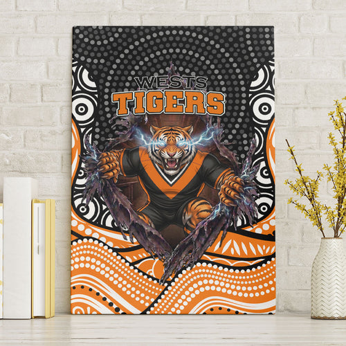 Wests Tigers Canvas Wall Art The Scream of Lightning Eyes - Indigenous Dot Ripping Effect