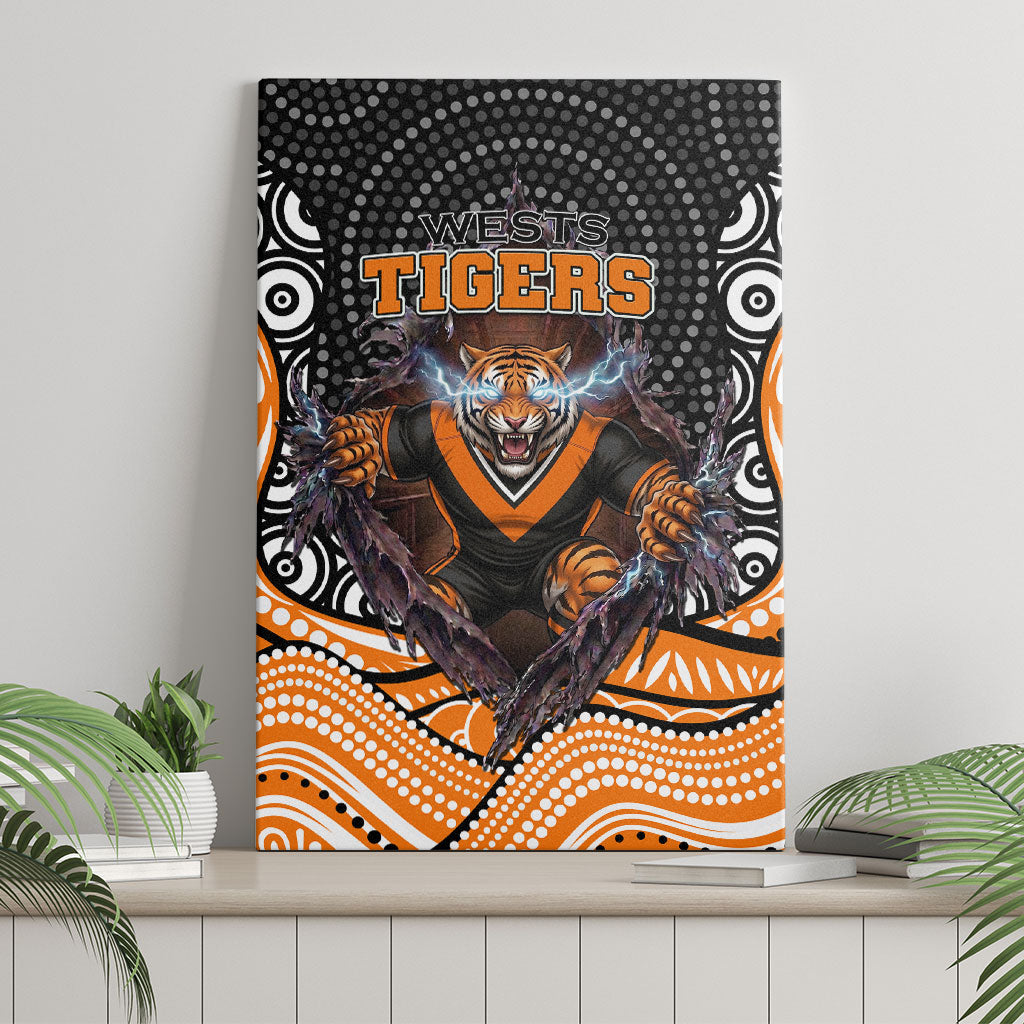 Wests Tigers Canvas Wall Art The Scream of Lightning Eyes - Indigenous Dot Ripping Effect