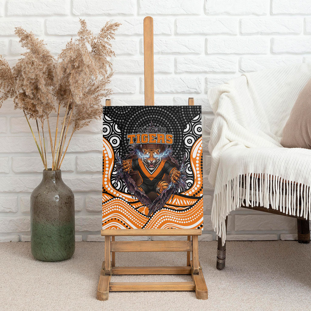 Wests Tigers Canvas Wall Art The Scream of Lightning Eyes - Indigenous Dot Ripping Effect