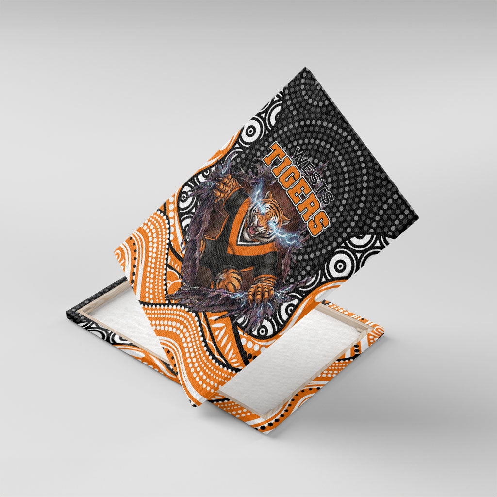 Wests Tigers Canvas Wall Art The Scream of Lightning Eyes - Indigenous Dot Ripping Effect