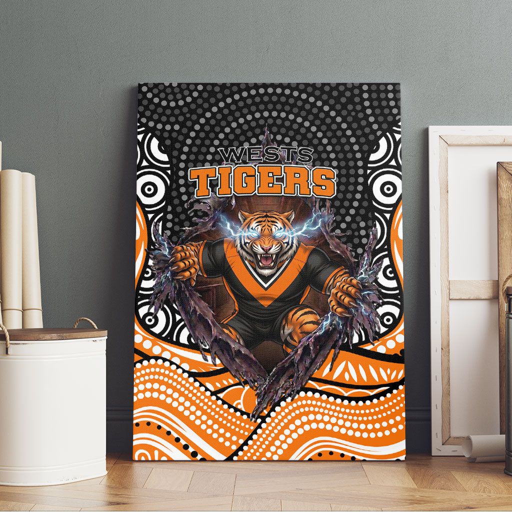 Wests Tigers Canvas Wall Art The Scream of Lightning Eyes - Indigenous Dot Ripping Effect