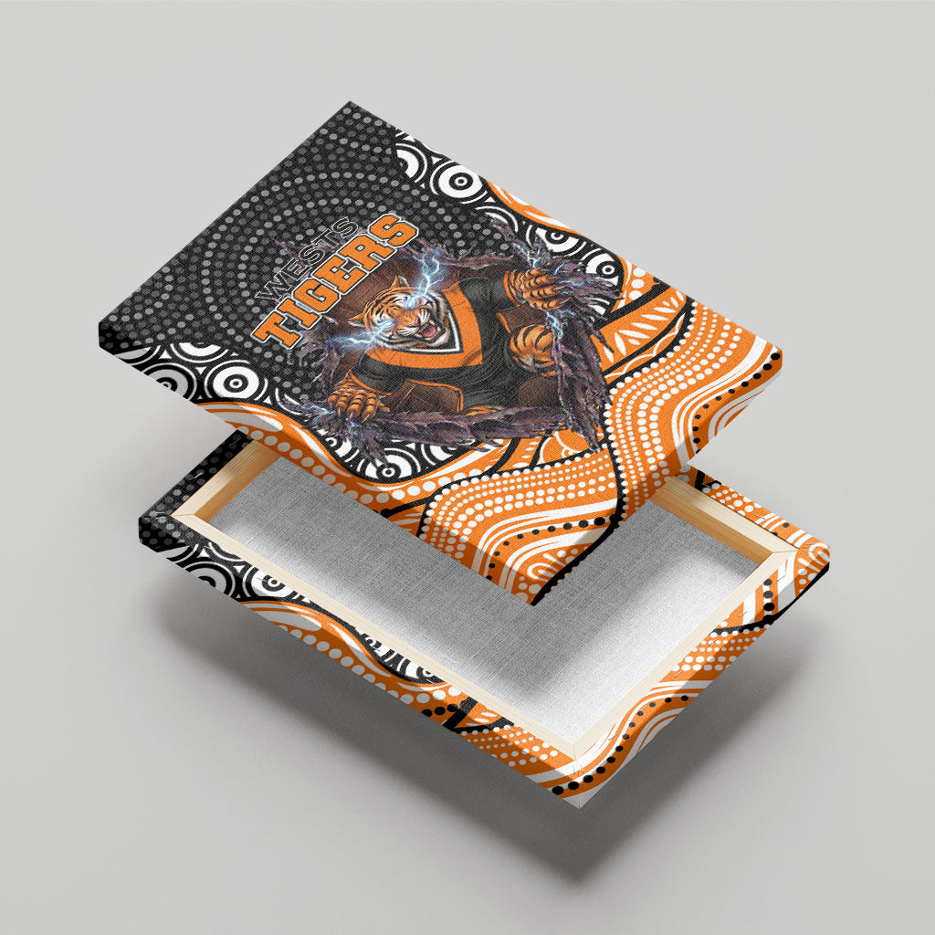 Wests Tigers Canvas Wall Art The Scream of Lightning Eyes - Indigenous Dot Ripping Effect