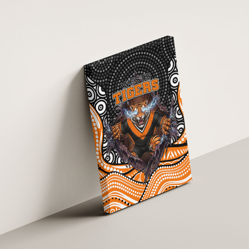 Wests Tigers Canvas Wall Art The Scream of Lightning Eyes - Indigenous Dot Ripping Effect