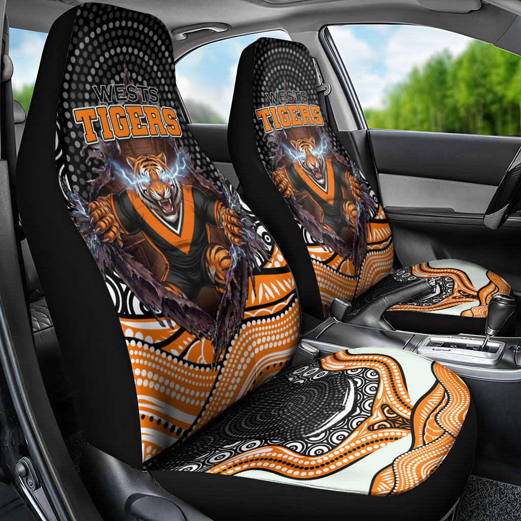 Wests Tigers Car Seat Cover The Scream of Lightning Eyes - Indigenous Dot Ripping Effect