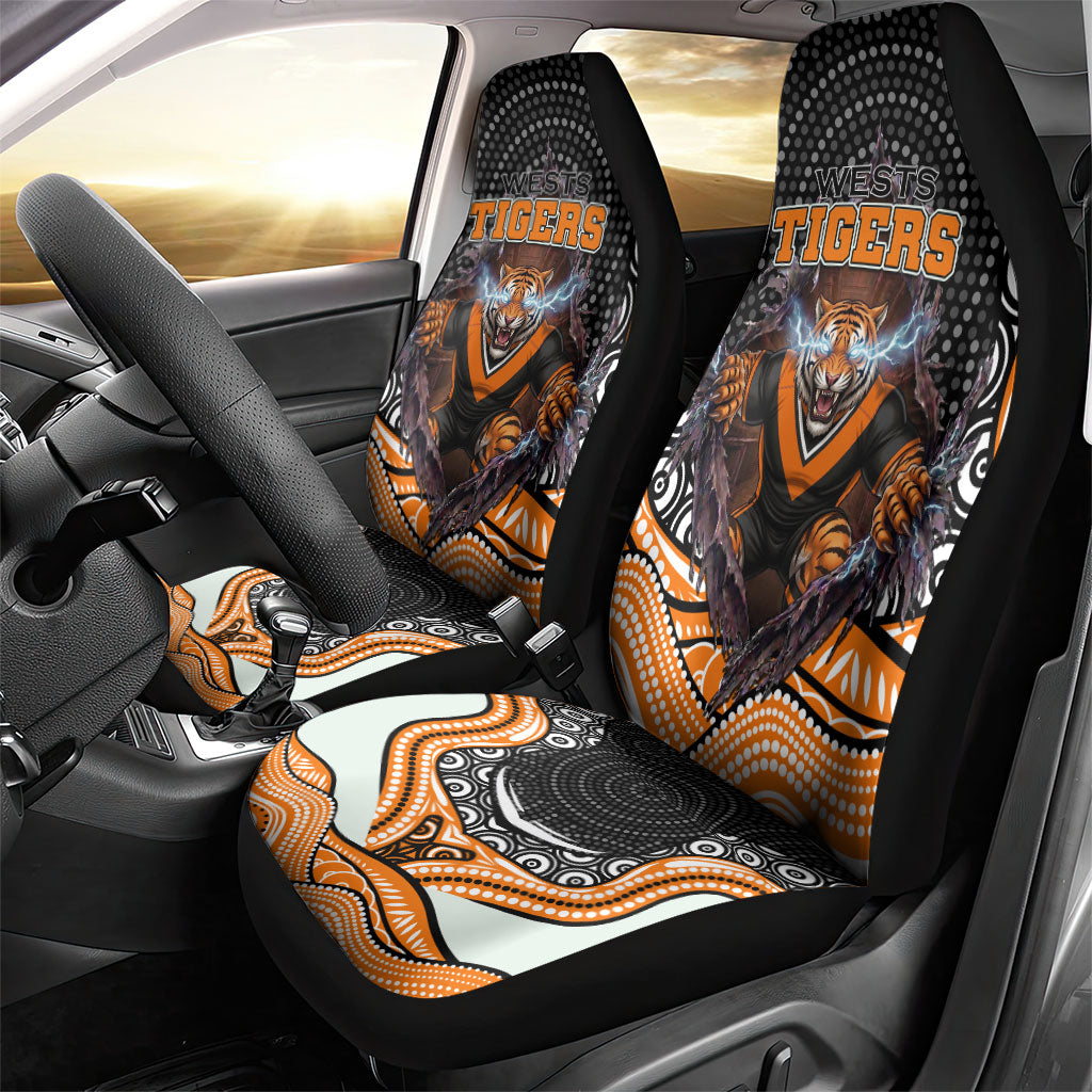Wests Tigers Car Seat Cover The Scream of Lightning Eyes - Indigenous Dot Ripping Effect