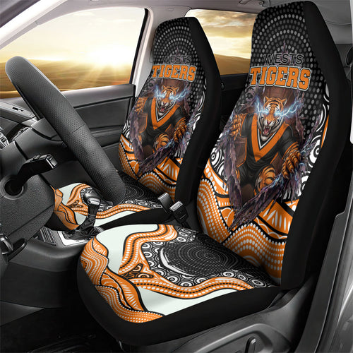 Wests Tigers Car Seat Cover The Scream of Lightning Eyes - Indigenous Dot Ripping Effect