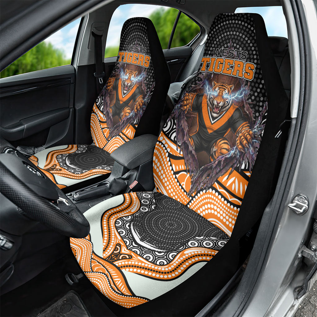 Wests Tigers Car Seat Cover The Scream of Lightning Eyes - Indigenous Dot Ripping Effect