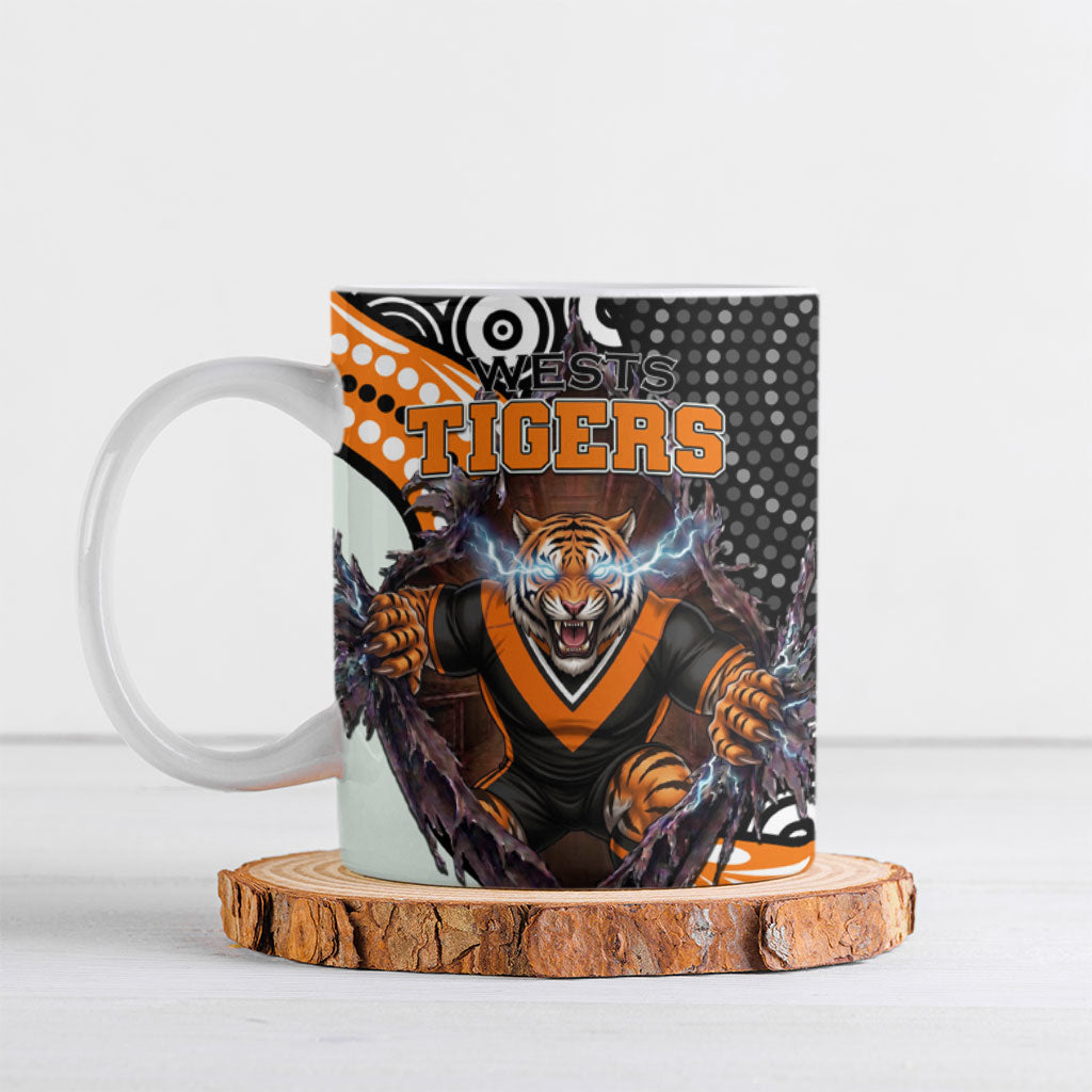 Wests Tigers Ceramic Mug The Scream of Lightning Eyes - Indigenous Dot Ripping Effect