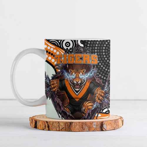 Wests Tigers Ceramic Mug The Scream of Lightning Eyes - Indigenous Dot Ripping Effect