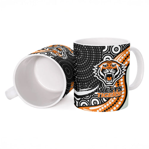 Wests Tigers Ceramic Mug The Scream of Lightning Eyes - Indigenous Dot Ripping Effect