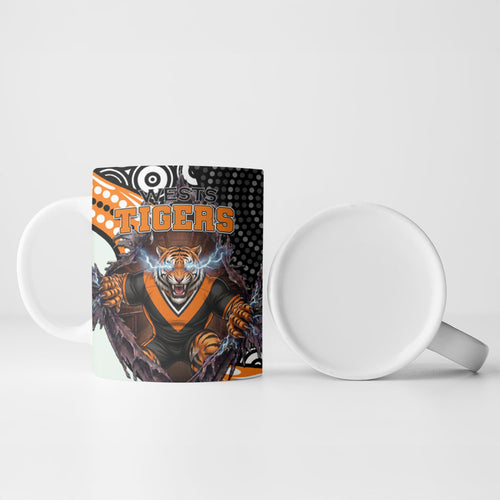 Wests Tigers Ceramic Mug The Scream of Lightning Eyes - Indigenous Dot Ripping Effect