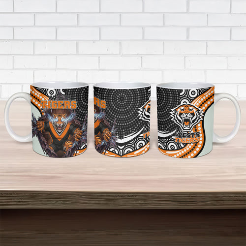 Wests Tigers Ceramic Mug The Scream of Lightning Eyes - Indigenous Dot Ripping Effect