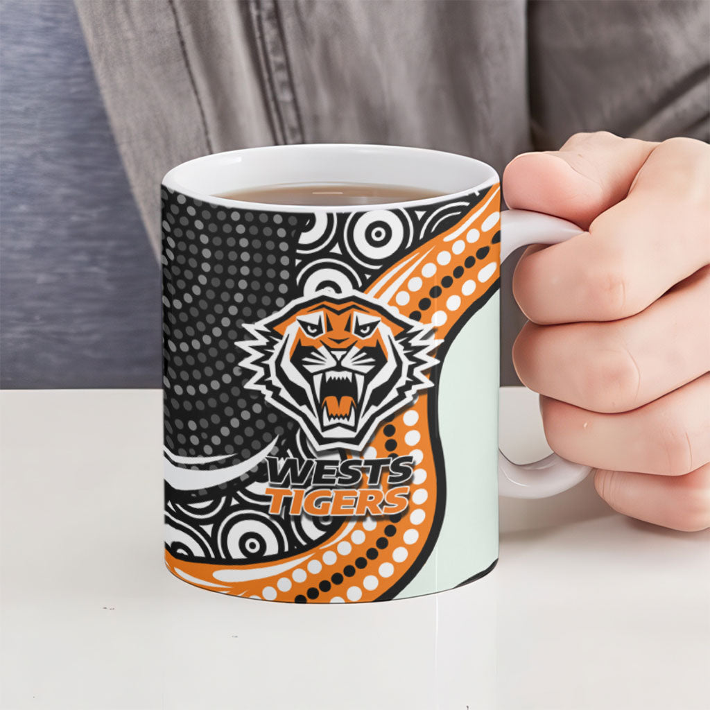 Wests Tigers Ceramic Mug The Scream of Lightning Eyes - Indigenous Dot Ripping Effect