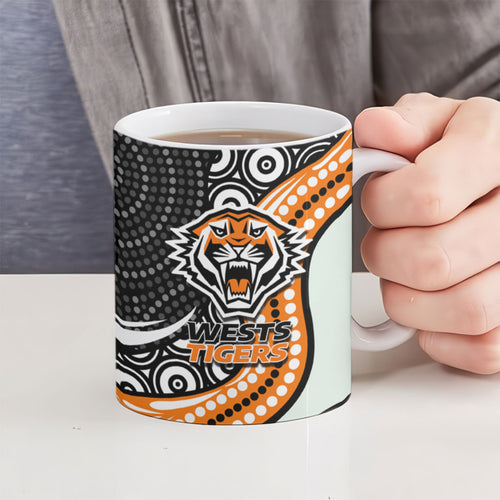 Wests Tigers Ceramic Mug The Scream of Lightning Eyes - Indigenous Dot Ripping Effect