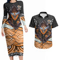 Wests Tigers Couples Matching Long Sleeve Bodycon Dress and Hawaiian Shirt The Scream of Lightning Eyes - Indigenous Dot Ripping Effect